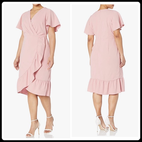 RACHEL Rachel Roy Dresses & Skirts - Rachel Roy Plus-Size Short Sleeve Ruffle Crystal Dress Mauve Pink Wrap Cocktail
